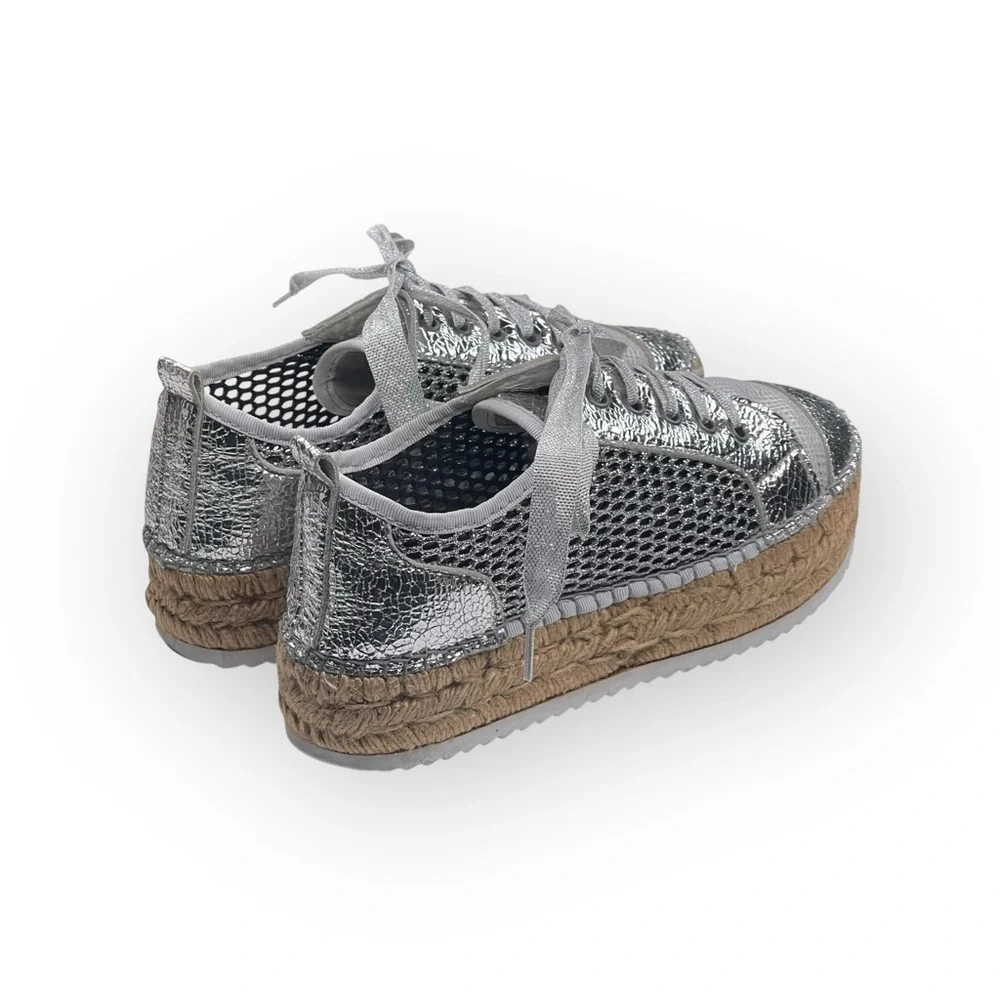 Cruz’n Shoes 𖦹 Handmade Double Sole Espadrilles 𖦹 Silver Metallic Crackle 𖦹 37